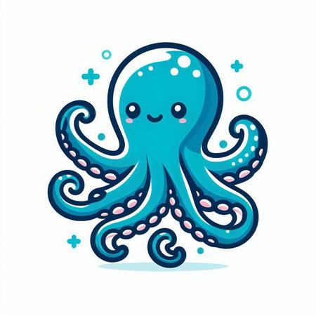 Cute cartoon octopus character. Vector illustration on white background.のイラスト素材
