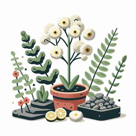 Flowerpot with chamomile. Vector illustration on white background.のイラスト素材