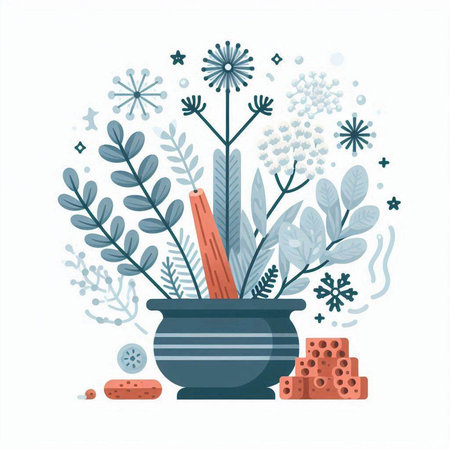 Flower pot with herbs and spices. Flat style vector illustration.のイラスト素材