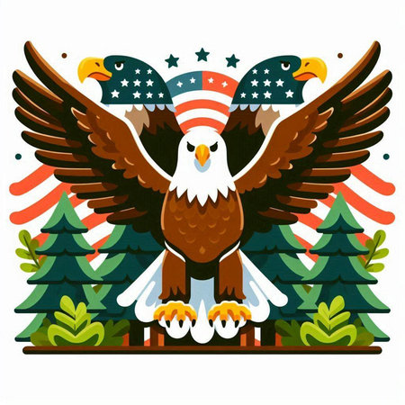 American eagle with USA flag on a white background. Vector illustration.のイラスト素材