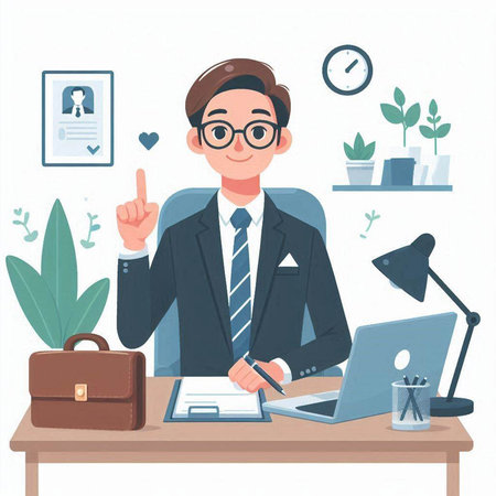Businessman working in office. Vector illustration in flat cartoon style.のイラスト素材