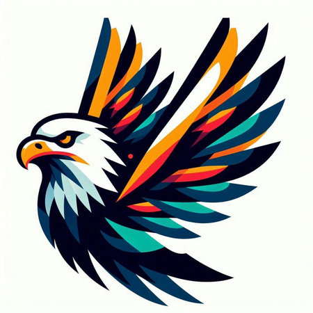 Eagle head with colorful wings on white background. Vector illustration.のイラスト素材