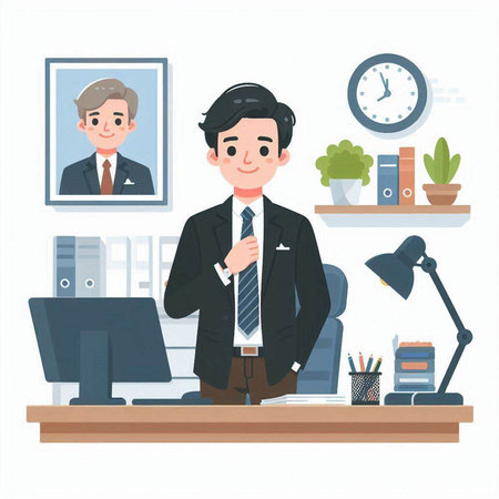Businessman in office. Vector illustration in flat style. Businessman in office.のイラスト素材