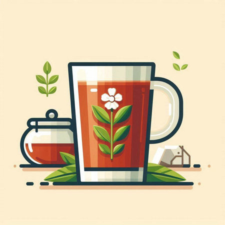 Cup of tea with leaves. Vector illustration in flat style.のイラスト素材