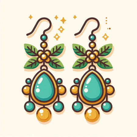 Illustration of earrings with pearls and precious stones. Vector illustration.のイラスト素材