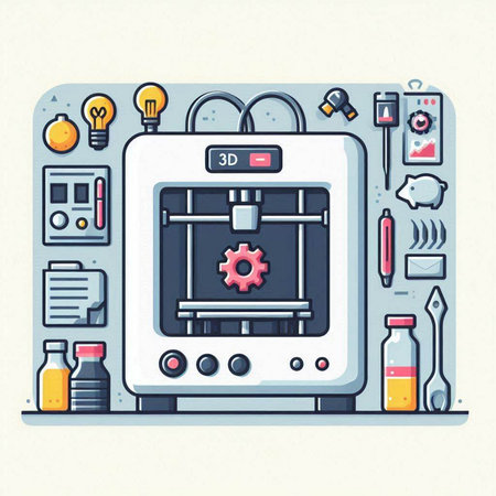 Illustration of 3d printer in flat style. Vector illustration.のイラスト素材