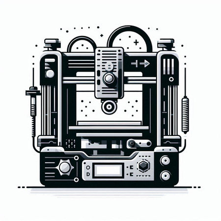 Vector illustration of 3d printer on white background. Line art style.のイラスト素材