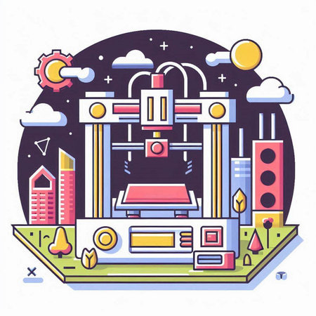 3d printer in the city. Modern flat design vector illustration.のイラスト素材