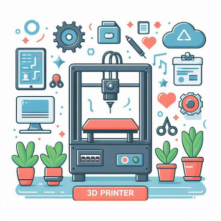 3D printer. Modern flat line style design vector illustration. Isolated on white background.のイラスト素材
