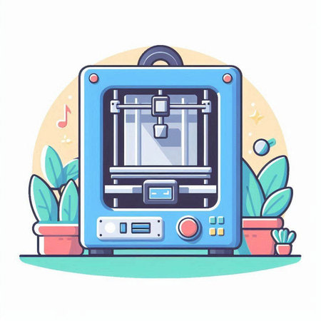 3d printer in flat style. Vector illustration of modern technology.のイラスト素材
