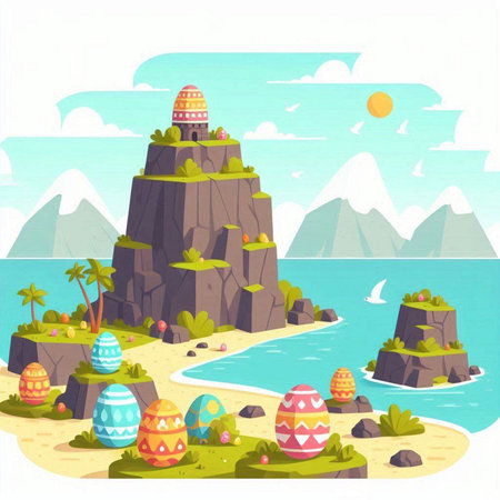 Easter eggs on the island. Vector illustration for your design.のイラスト素材