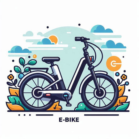 Vector illustration of bicycle in flat style on the background of blue sky.のイラスト素材
