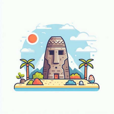 Egyptian temple. Colorful flat vector illustration on white background.のイラスト素材