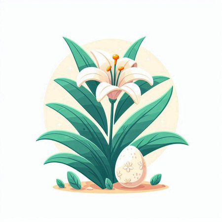 Easter egg with lily flower on white background. Vector illustration.のイラスト素材