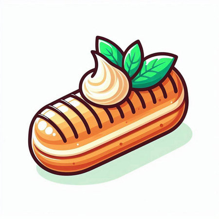 Illustration of a pastry baguette with cream on white backgroundのイラスト素材