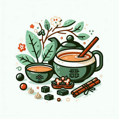 Cup of tea with a spoon. Hand drawn vector illustration.のイラスト素材