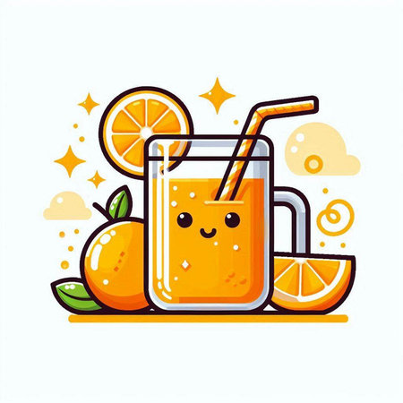 Orange juice in a glass with a straw. Vector illustration on white background.のイラスト素材