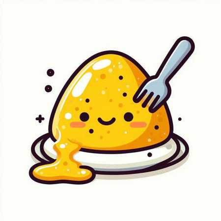 Cute vector illustration of kawaii rice cake with fork.のイラスト素材