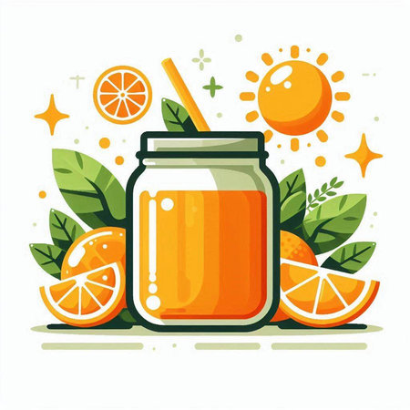 Orange smoothie in a jar with a straw and oranges. Vector illustration.のイラスト素材
