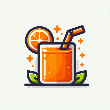 Cocktail icon. Vector illustration of orange juice with straw.のイラスト素材