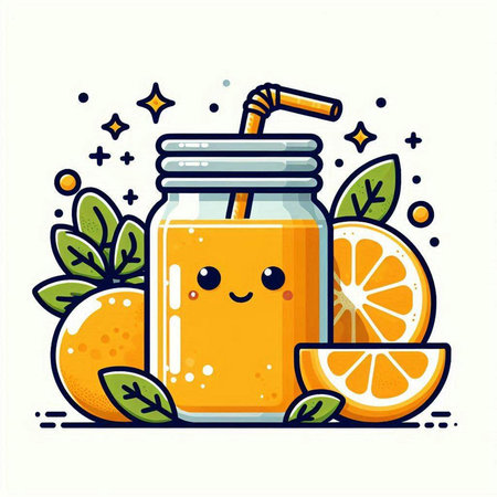 Orange smoothie in a jar with a straw. Vector illustration.のイラスト素材