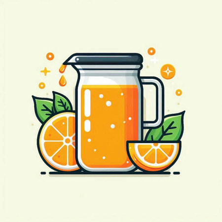 Orange juice in a glass jar. Vector illustration in flat style.のイラスト素材