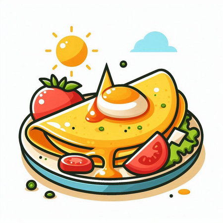 Vector illustration of omelette with fried egg in a plate.のイラスト素材