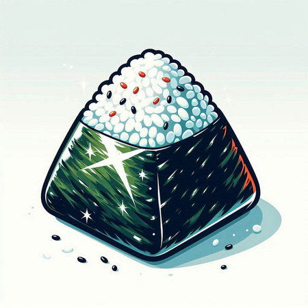 Illustration of a Japanese rice ball on a white background, vector illustrationのイラスト素材