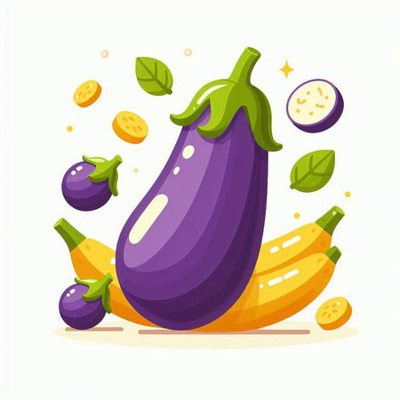 Eggplant, zucchini and banana. Vector illustration.のイラスト素材