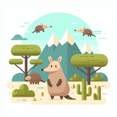Wild animals in the desert, vector illustration. Cartoon flat style.のイラスト素材