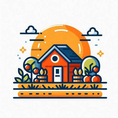 Countryside house icon. Vector illustration in flat linear style on white background.のイラスト素材