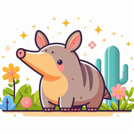 Cute cartoon dog with flowers and cactus. Vector illustration.のイラスト素材