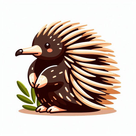 Cute echidna on white background. Cartoon vector illustration.のイラスト素材