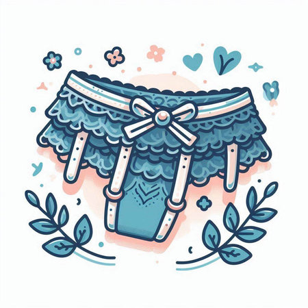 Hand drawn vector illustration of a pair of women's panties with lace and bow.のイラスト素材