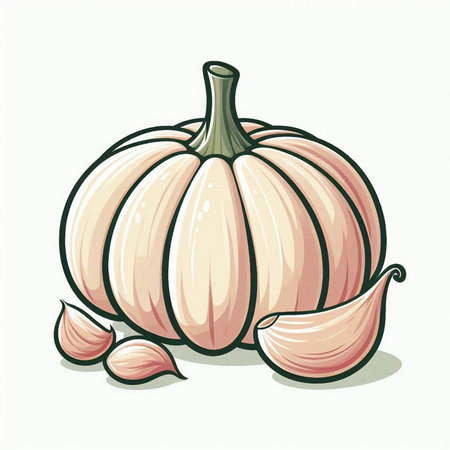 Illustration of a fresh garlic with cloves on a white background.のイラスト素材