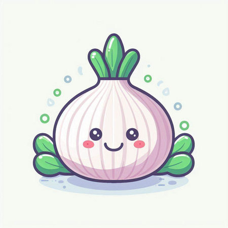 Cute and kawaii onion vector illustration. Cute cartoon onion character.のイラスト素材