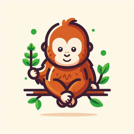 Cute cartoon monkey sitting on a tree branch. Vector illustration.のイラスト素材