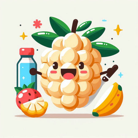 Cute cartoon fruit vector illustration. Mascot character. Fruit concept.のイラスト素材