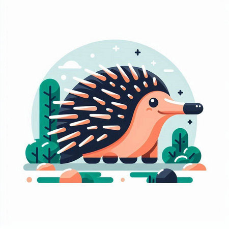 Cartoon hedgehog in the forest. Flat style vector illustration.のイラスト素材