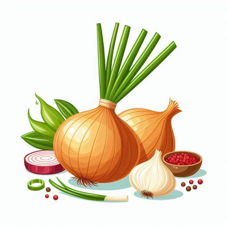 Vector illustration of onion, garlic, pepper, onion and parsleyのイラスト素材