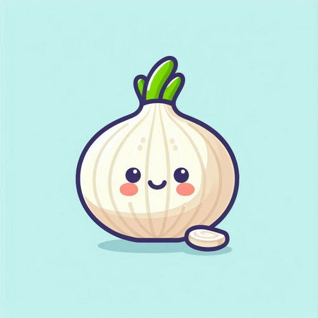 Cute cartoon onion character. Vector illustration isolated on white background.のイラスト素材