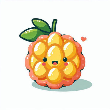 Cute funny cartoon raspberry. Vector illustration isolated on white background.のイラスト素材