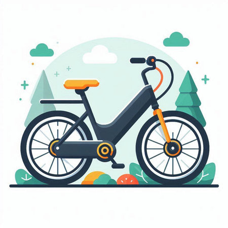 Bicycle on the nature. Vector illustration in a flat style.のイラスト素材