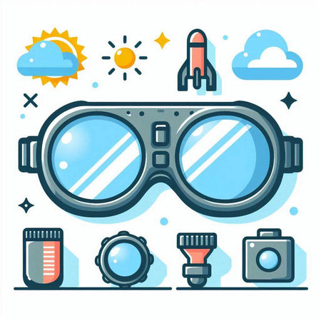 Vector illustration of modern flat thin line style icon of glasses and camera.のイラスト素材