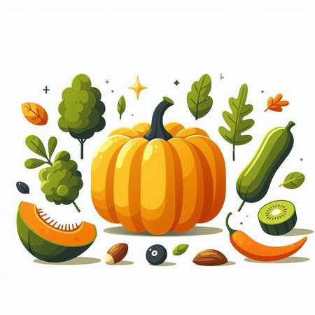 Pumpkin and autumn vegetables. Vector illustration for your design.のイラスト素材