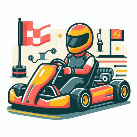 Cartoon karting karting on race track vector illustration.のイラスト素材