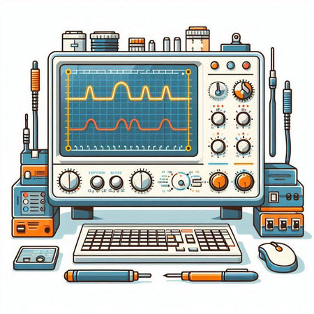 Vector illustration of a computer monitor with an electrocardiogram.のイラスト素材
