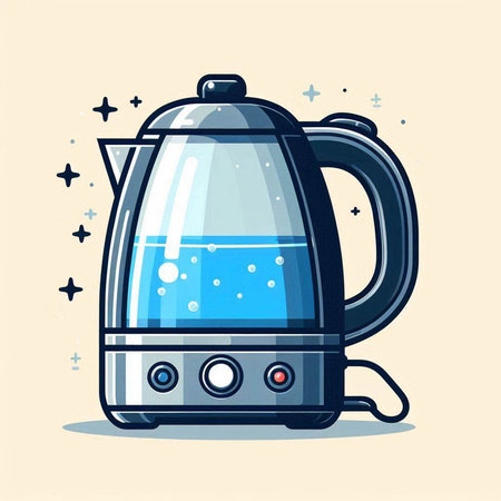 Modern electric kettle with boiling water. Vector illustration in cartoon style.のイラスト素材
