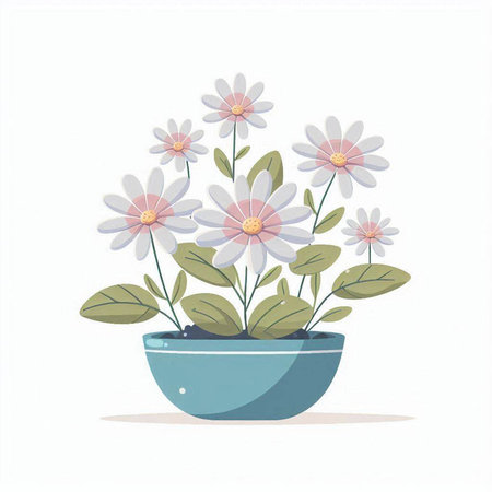 Bouquet of daisies in a pot. Vector illustration.のイラスト素材