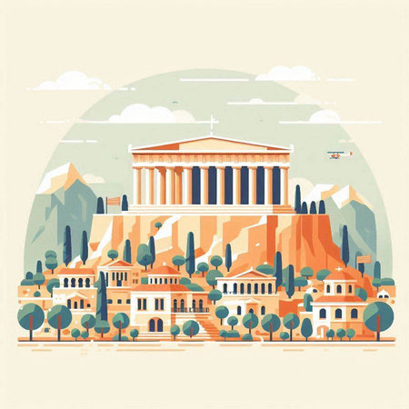 Athens Greece famous landmark, vector illustration in flat style design.のイラスト素材